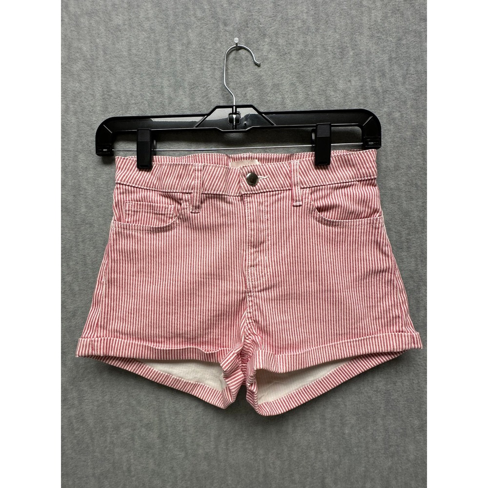 H&M Denim Shorts Red and‎ White Railroad Stripe 5 Pocket Cuffed Size 2